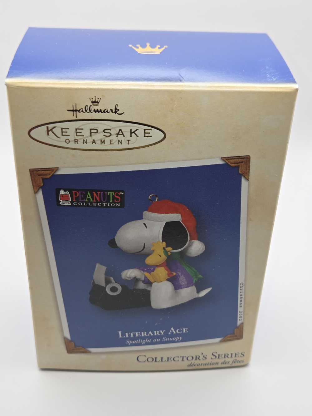 Hallmark Blue and Cream 'Literary Ace' Snoopy Ornament Box